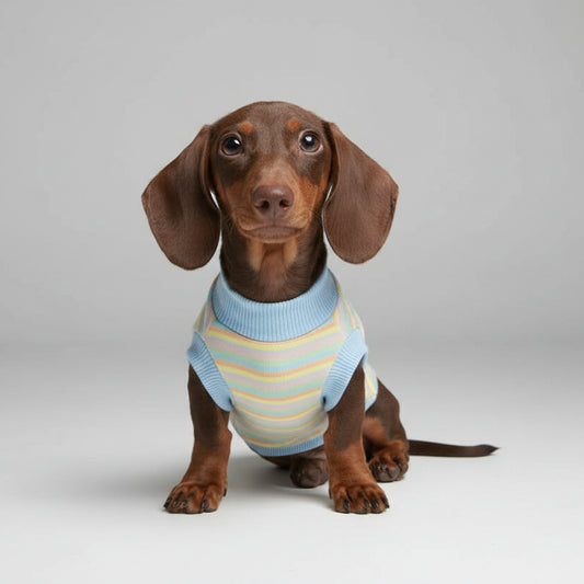 T-shirt pour teckel à rayures pastel pour un look stylé et confortable