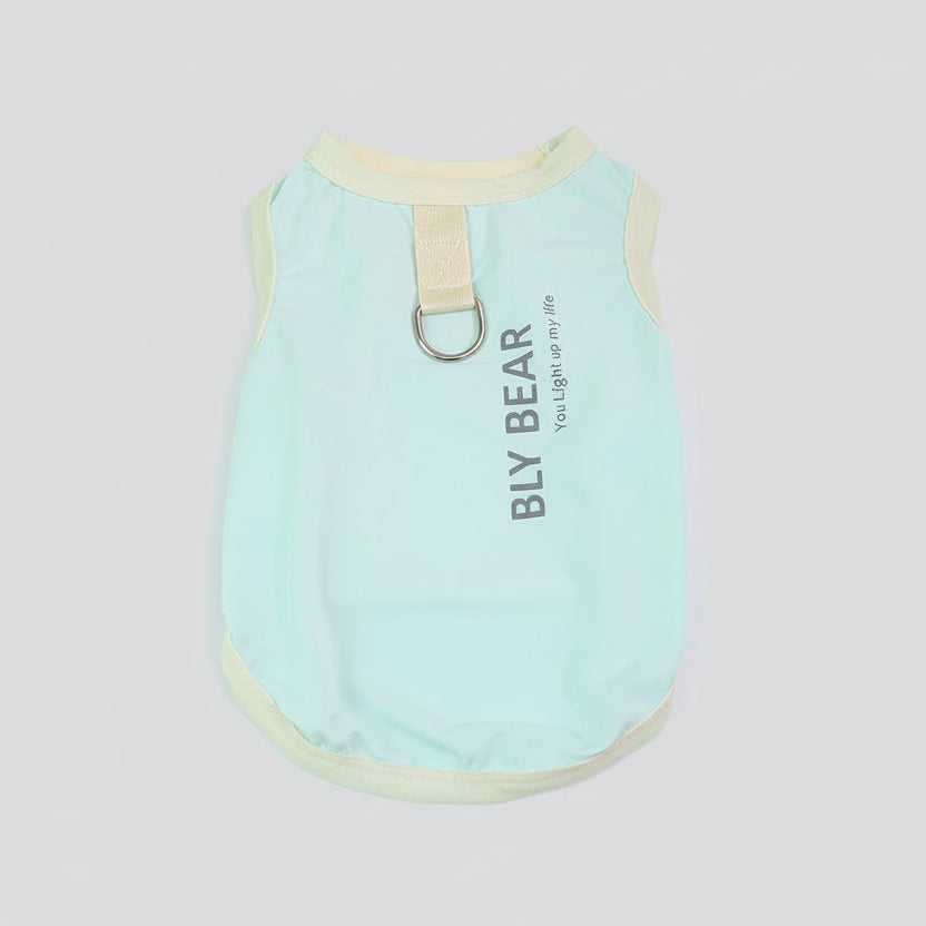 T-shirt rafraîchissant pour chien bleu clair avec attache et inscription moderne pour un style amusant