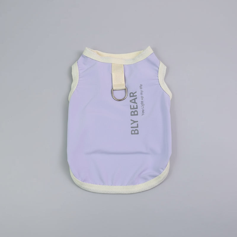 T-shirt rafraîchissant pour chien en violet avec attache et design moderne pour l'été