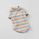 T-shirt rayé pour chat multicolore avec col élastique et manches courtes