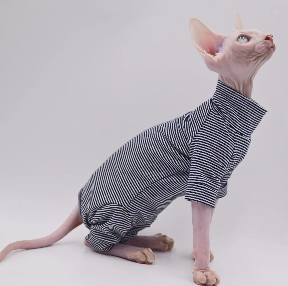T-shirt rayé pour chat Sphynx confortable en tissu doux et extensible pour un look tendance