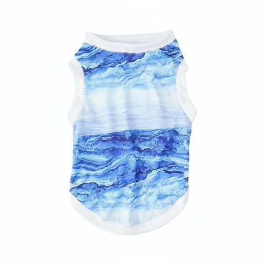 T-shirt respirant pour chien bleu avec motif ondulé pour un confort optimal