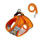 Ensemble harnais et laisse pour chien orange respirant avec motifs floraux et boucle métallique