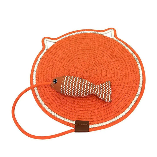 Tapis à Gratter pour chat Oscar et Plume Orange / Diamètre = 42 cm