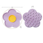 Tapis à lécher pour chien et chat en forme de fleur violet et jaune avec textures stimulantes