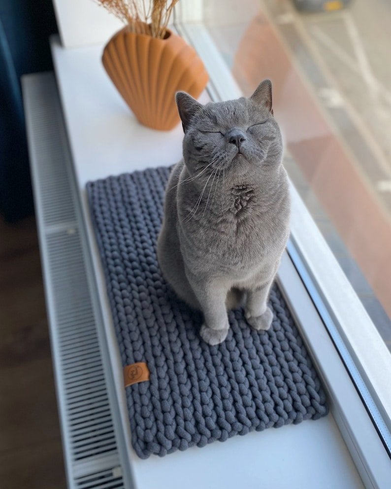 Tapis de fenêtre en coton recyclé pour chat Oscar et Plume