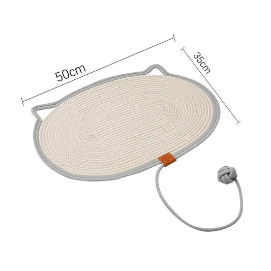 Tapis de repos pour chat Oscar et Plume en corde tressée beige avec corde et noeud jouet