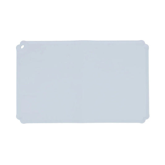 Tapis en silicone pour gamelle de couleur grise avec coins arrondis et trou de suspension