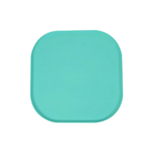 Tapis gamelle étanche bleu turquoise de forme carrée avec bords arrondis pour protéger le sol