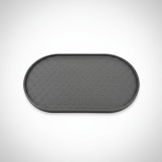 Tapis silicone gamelle chien gris anti-dérapant avec motif pattes pour repas propres