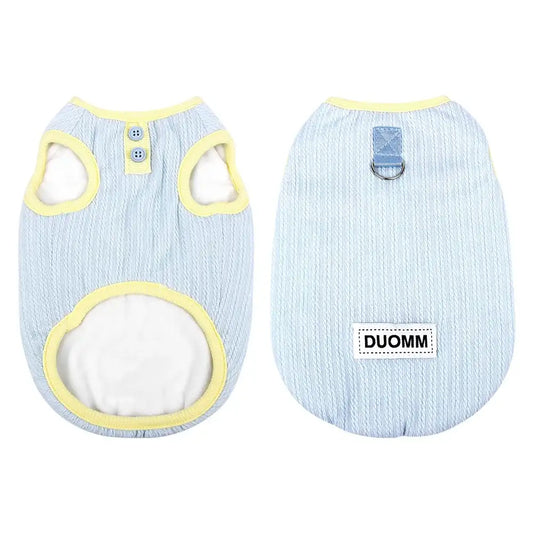 Tee-shirt chaud pour chat en bleu avec col jaune et attaches pratiques pour un confort optimal