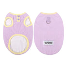 Tee-shirt chaud pour chat en violet avec col jaune et ouverture pour harnais