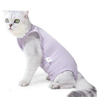 Tee-shirt post opération pour chat en tissu lilas à carreaux pour un confort optimal