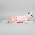 Cargar la imagen en la vista de la galería, Tee-shirt post opératoire chat à rayures rose avec jupe pour confort de votre animal
