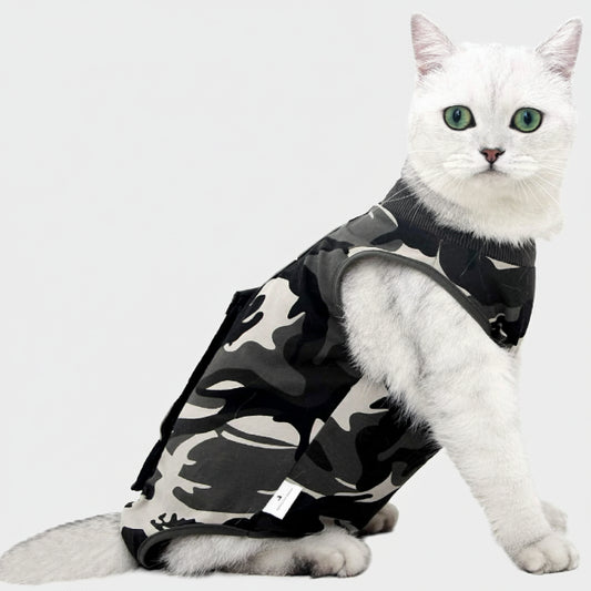 Tee-shirt post opératoire pour chat à motif camouflage, confortable et ajusté pour la récupération