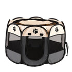 Tenda pieghevole per gatto beige e nera con finestre in rete per una buona aerazione