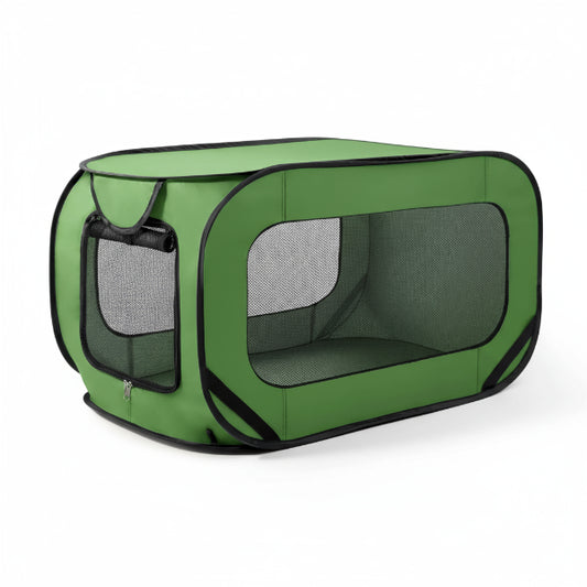 Tente pliable transportable chien chat verte avec fenêtres en mesh pour aération optimale