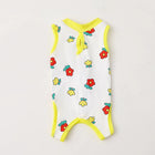 T-shirt post opération chat blanc avec imprimé fleurs colorées et bordures jaunes