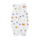 T-shirt post opératoire pour chat blanc avec motifs ours, tigre et ballons multicolores