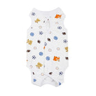 T-shirt post opératoire pour chat blanc avec motifs ours, tigre et ballons multicolores