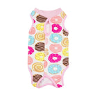 T-shirt post opératoire pour chat imprimé donuts colorés avec finition rose d'Oscar et Plume