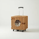 Valise à roulette pour chat en osier naturel avec fenêtre grillagée et coussin intérieur doux