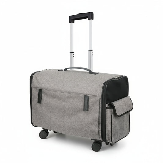 Valise roulettes pour chien grise avec poignée télescopique et poche latérale de voyage Oscar et Plume