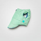 Veste chaude pour lévrier en vert pastel avec col haut et ouverture pour la laisse.