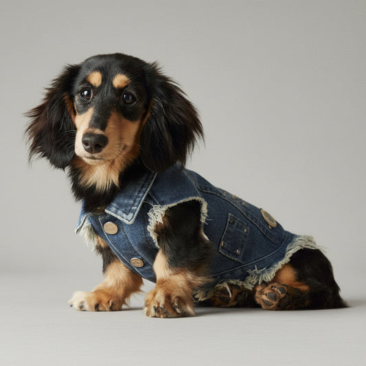 Veste en jean pour teckel avec boutons et bords effilochés pour un look tendance