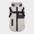 Veste hiver chien beige avec harnais intégré et fermeture zippée confortable par Oscar et Plume