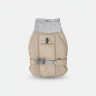 Veste imperméable chien beige avec col rembourré et ceinture ajustable pour protéger votre animal des intempéries