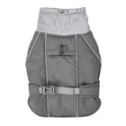 Veste imperméable chien en gris avec ceinture réglable et col haut pour protéger de la pluie