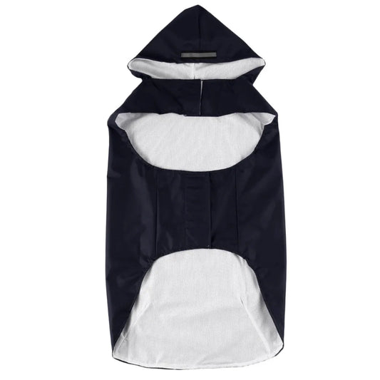 Veste imperméable chien Oscar et Plume en tissu noir avec intérieur blanc doux et capuche protectrice