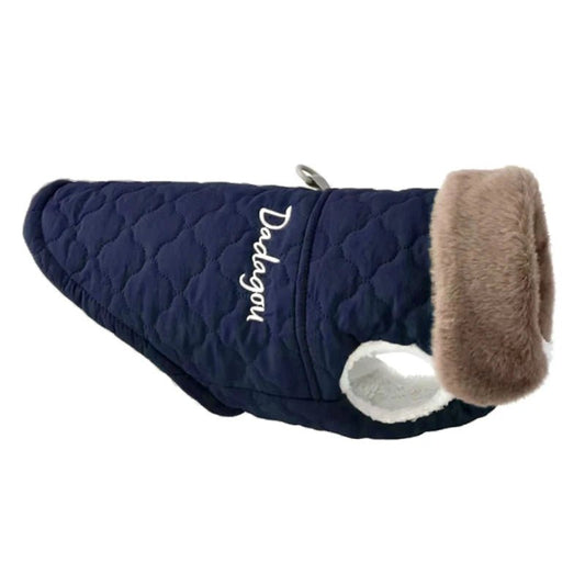 Veste imperméable pour chien avec col en fourrure Oscar et Plume Bleu / S