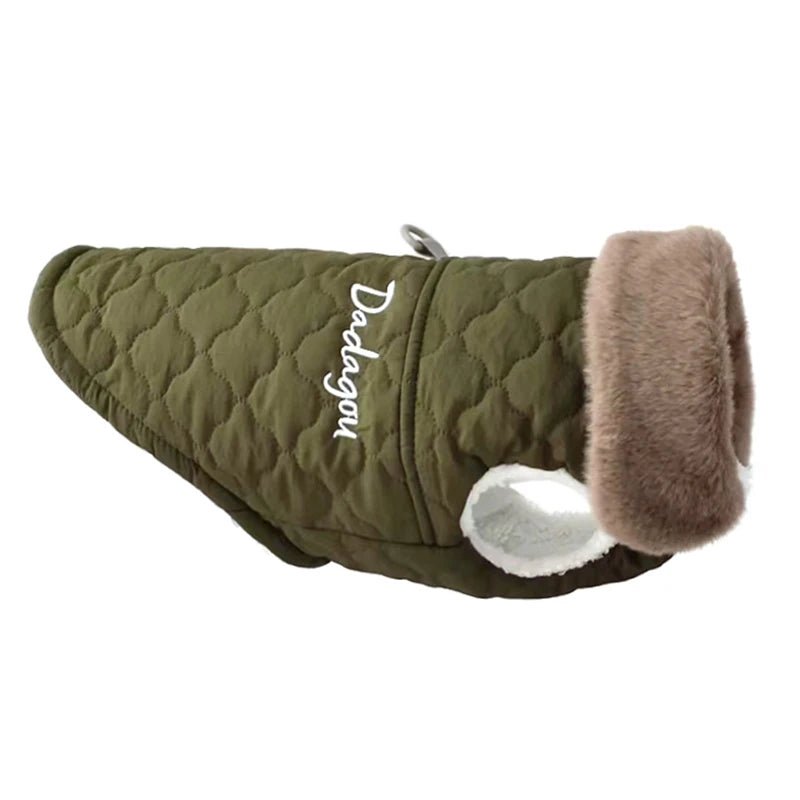 Veste imperméable pour chien avec col en fourrure Oscar et Plume Vert / S