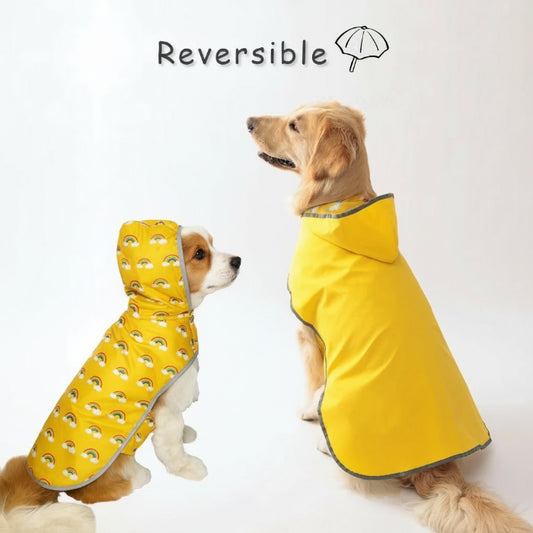 Veste imperméable pour chien réversible jaune avec motif nuages pour une protection élégante