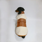 Veste polaire pour teckel en velours beige avec détail en cuir marron
