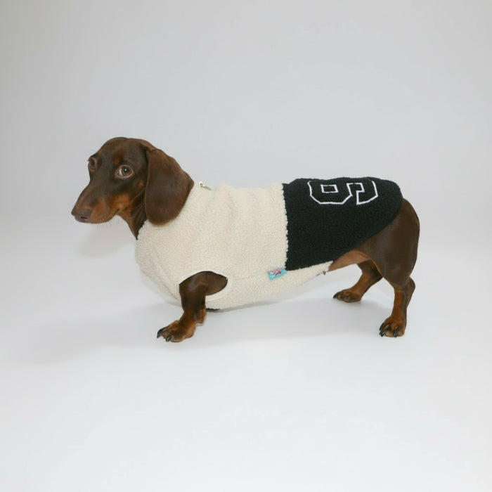 Veste polaire pour teckel, un manteau confortable en blanc et noir pour chien