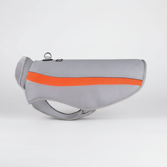 Veste rafraîchissante pour grand chien en gris avec bande orange pour les journées chaudes