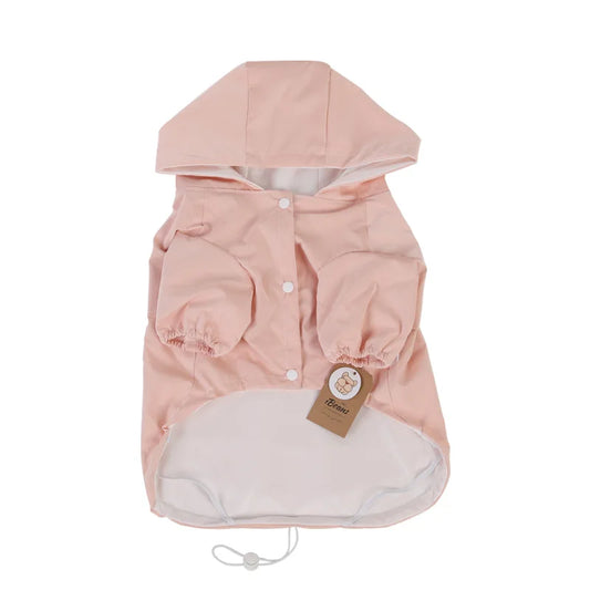 Imperméable pour bouledogue français rose avec capuche et boutons-pression de la marque Oscar et Plume