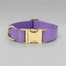 Collier violet avec boucle dorée métallique laisse et collier personnalisable pour chien Oscar et Plume